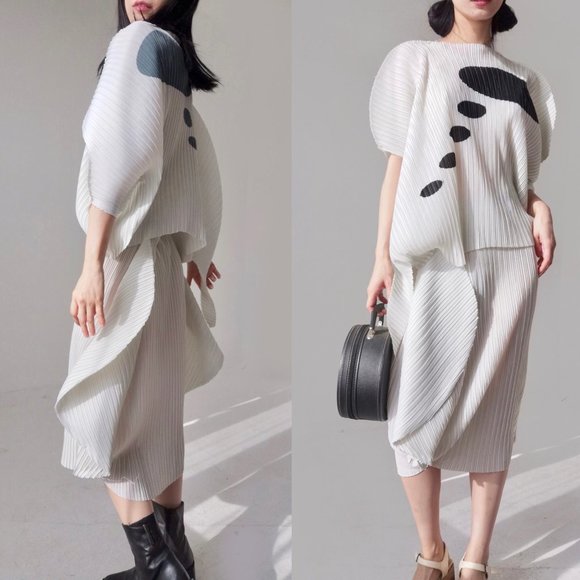 Issey Miyake Pleats please beige dress set top skirt 2 piece - Picture 5 of 10